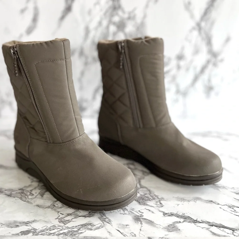 Totes Snow Boots Taupe Quilted Short Waterproof Winter 6